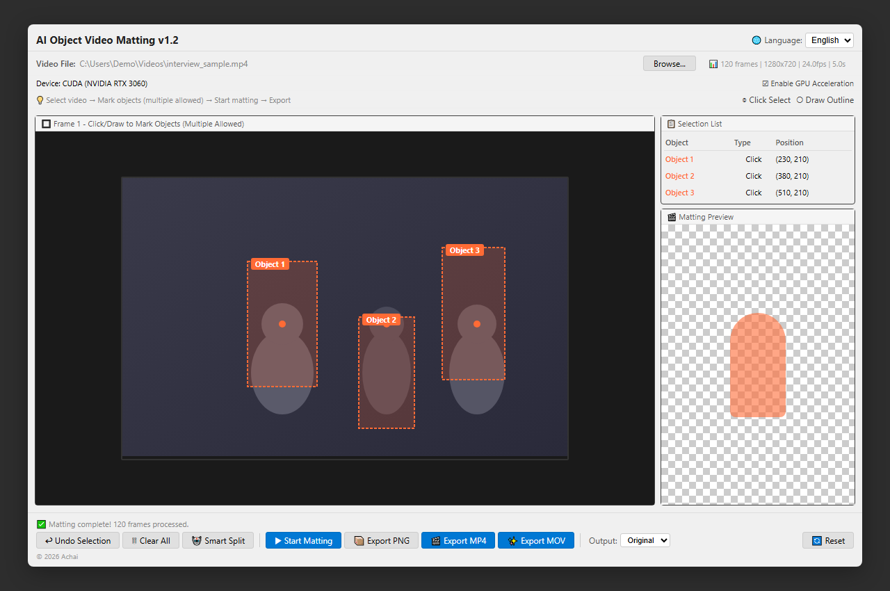 AI Object Video Matting Main UI